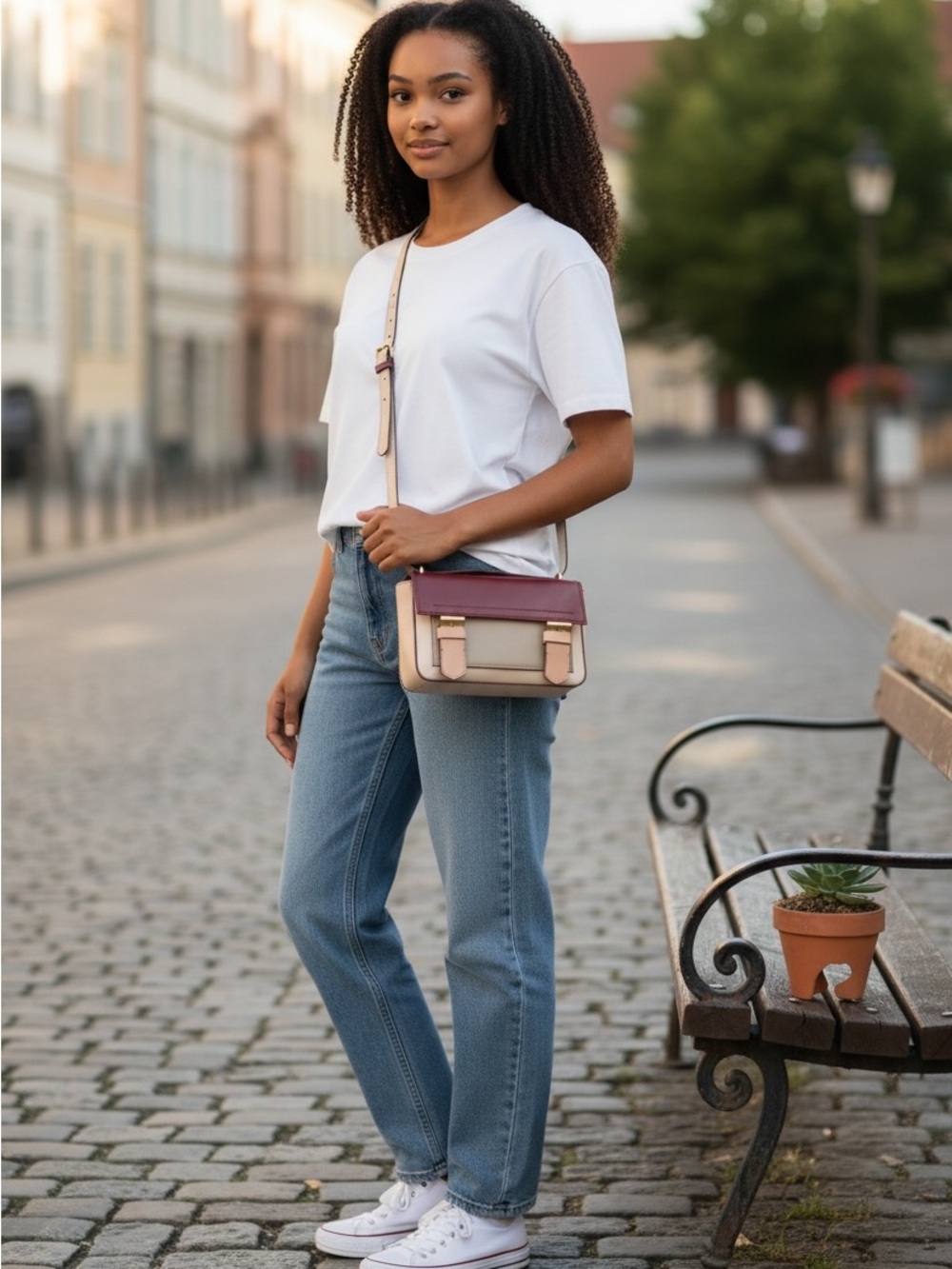 Reed Krakoff Colorblock Crossbody in Burgundy, Blush & Cream